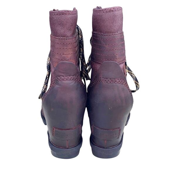 Sorel Women’s Lexie Maroon Leather Lace Up Wedge Ankle Boot Size 6 - Picture 5 of 9